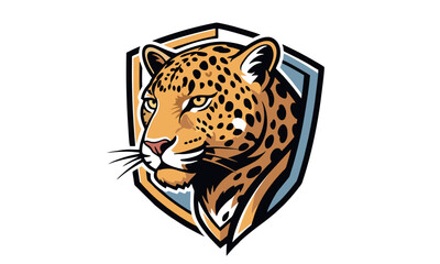 Leopard Head Logo with Shield – Vector Illustration