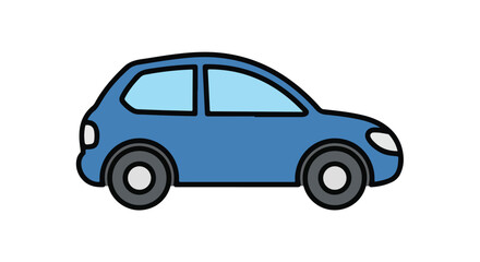 Obraz premium Stylized blue car illustration with bold outlines on a clean white backdrop illustration perfect for childrens book