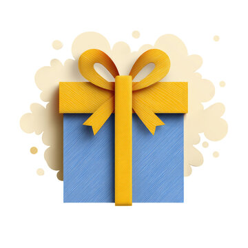 Blue Paper Cut Gift Box with Yellow Ribbon on Black Background