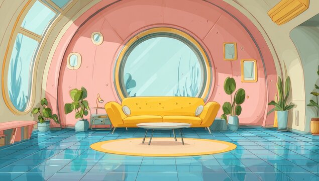 Vibrant interior of a futuristic home - Powered by Adobe