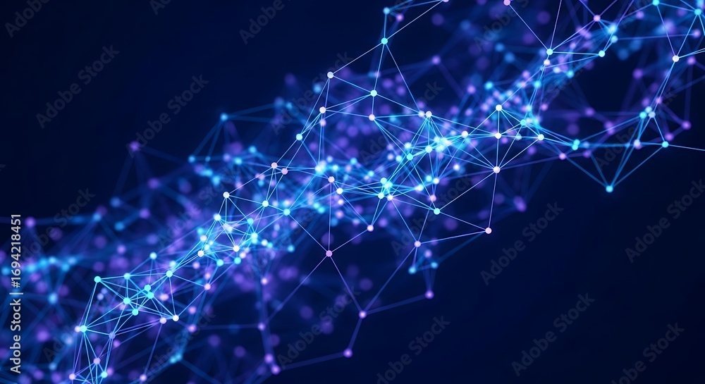 Aufkleber a dynamic network of interconnected points and lines, glowing in vibrant blues and purples, creates 