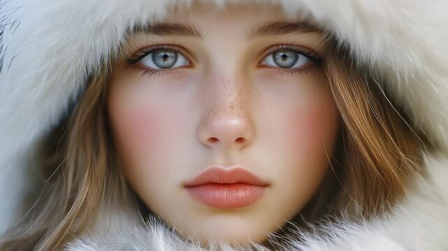 A close-up view of a woman wearing a fur coat, ideal for use in fashion or lifestyle contexts