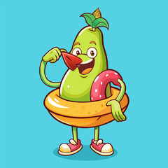 Pear summer fruit character floats with flamingo rubber