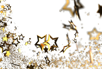 Stunning image of golden stars bursting across a white background, perfect for celebratory designs, holiday projects, and more.