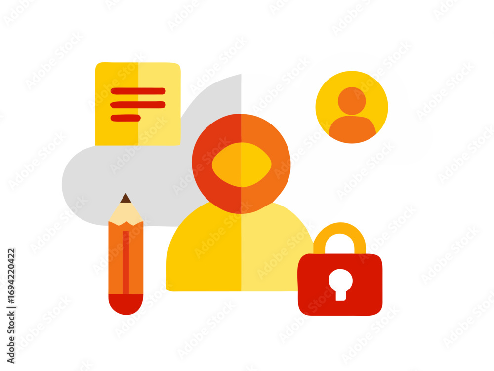 Poster abstract illustration of a person with a cloud representing data storage and a padlock symbolizing s