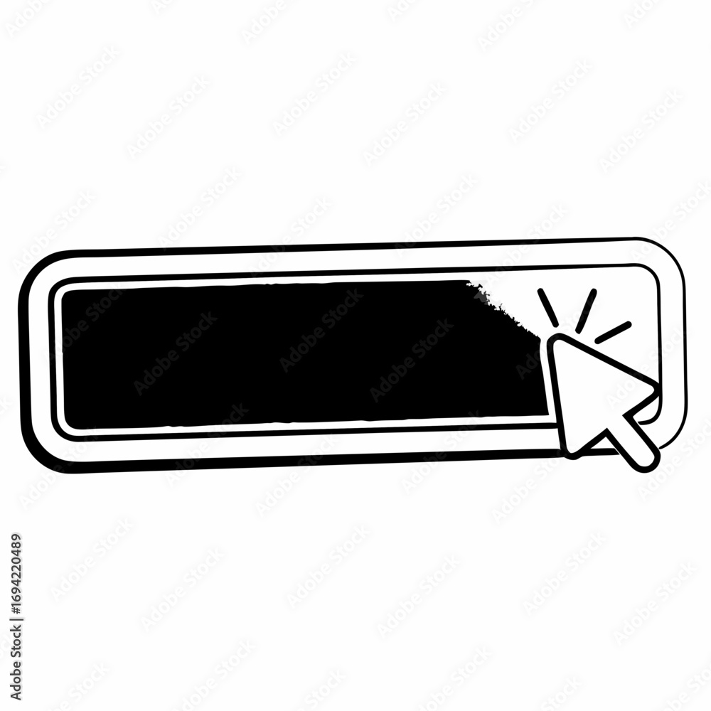 Poster black rectangular button with a white cursor arrow pointing to the right side of the button indicati