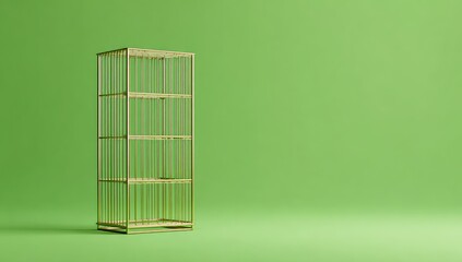 Gold-framed glass shelving unit against a vibrant lime green backdrop