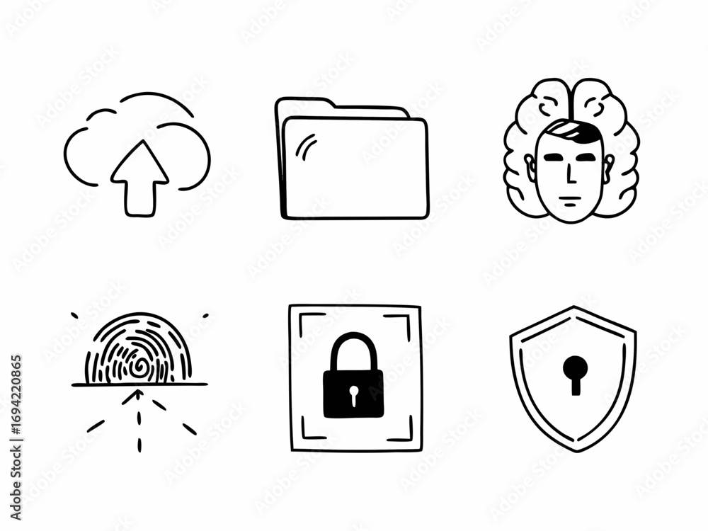 Aufkleber collection of hand drawn icons representing cloud upload document folder artificial intelligence fin