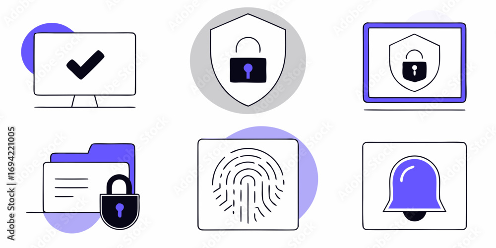 Aufkleber collection of modern flat design icons representing digital security concepts like data protection p
