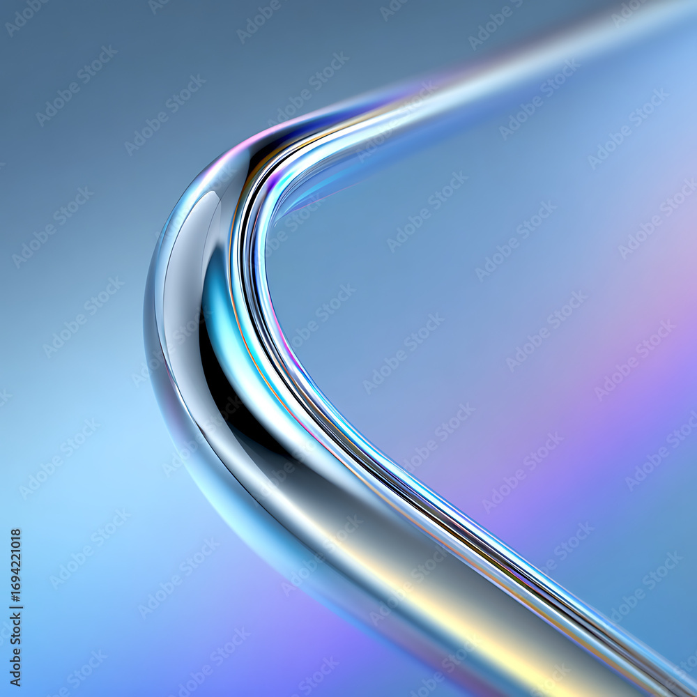 Poster an abstract macro photograph of a sleek, curved chrome surface. the smooth, reflective metal feature