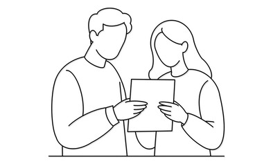 資料を確認しながら話す男女のイラストアイコン