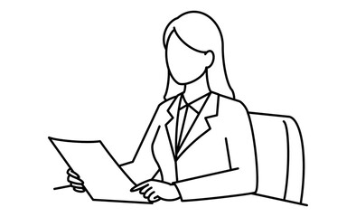 書類を確認するビジネスウーマンのアイコンイラスト