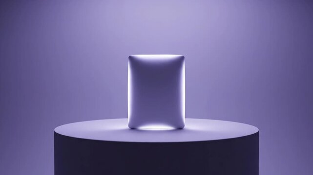 Minimalist Product on a Round Pedestal With Purple Illumination, Studio Shot During Daytime