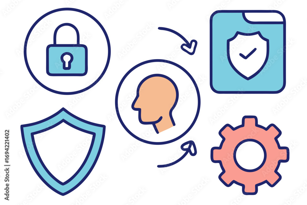 Aufkleber conceptual illustration of personal data security and privacy protection with icons representing a u