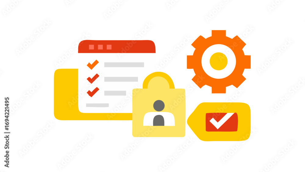 Aufkleber digital checklist with completed tasks user profile lock and gear icon symbolizing process and effic