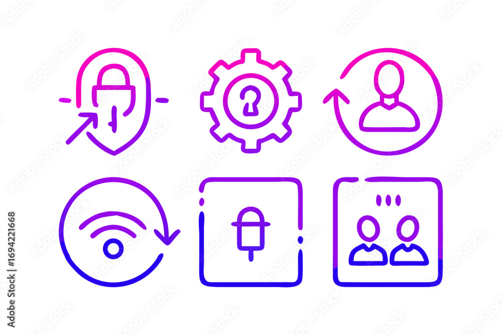 Poster digital security and connectivity icons including login shield wifi microphone and user profile with