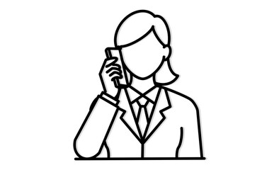 スマホで通話する女性ビジネスパーソンのアイコンイラスト