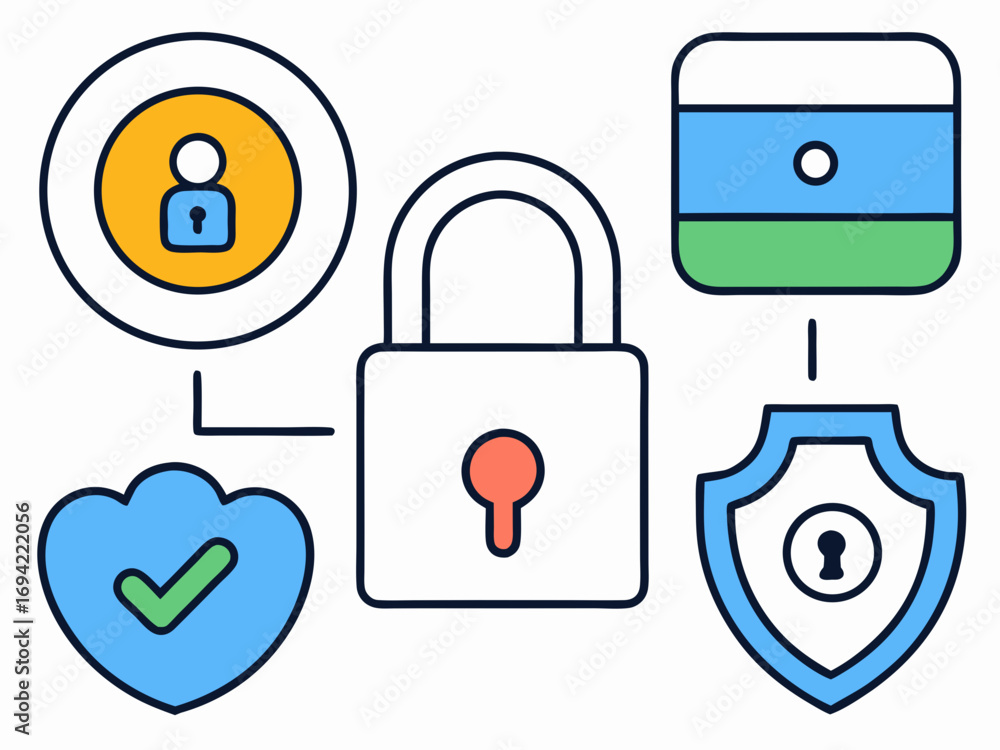 Aufkleber digital security concept with padlock user icon shield and data storage device symbolizing protectio