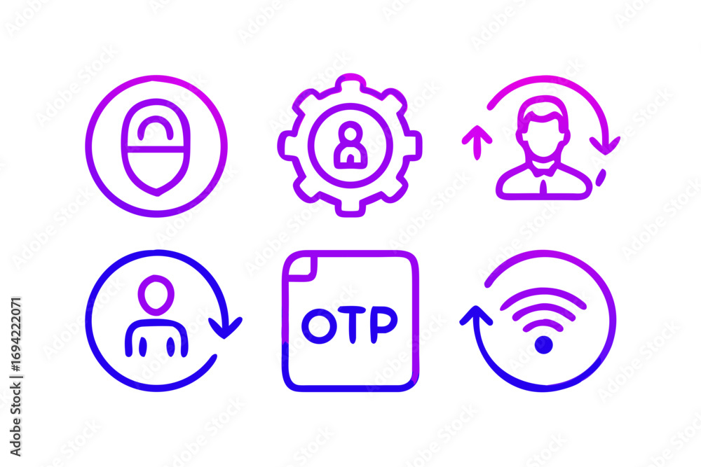 Aufkleber digital security icons including a shield lock user settings user refresh otp file and wi fi connect