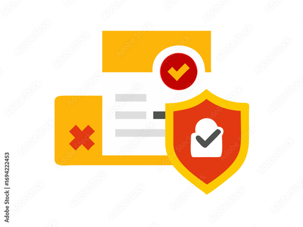 Aufkleber secure document with approved checklist and rejected item representing data protection and complianc