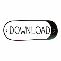 Simple hand drawn doodle style download button with text and arrow icons on a white background
