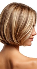 Fototapeta premium Close-up profile view of a woman with short, highlighted blonde hair