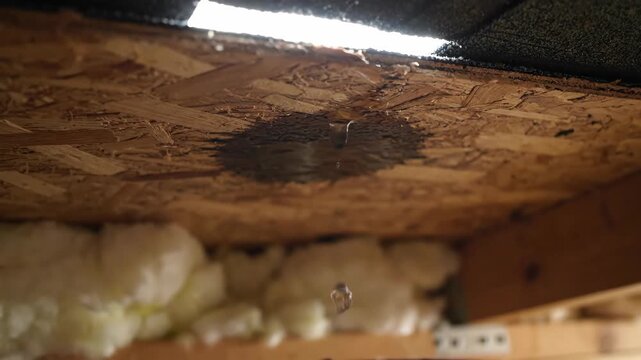Leaking Roof Causing Water Damage Inside Attic, Water Leak in Ceiling of House Causing Interior Damage