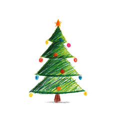 Fototapeta premium Colorful Crayon Drawing of a Christmas Tree with Bright Ornaments and Star
