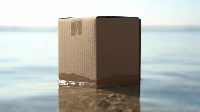 Cardboard Box Sitting In Shallow Water on Sunny Afternoon at the Beach