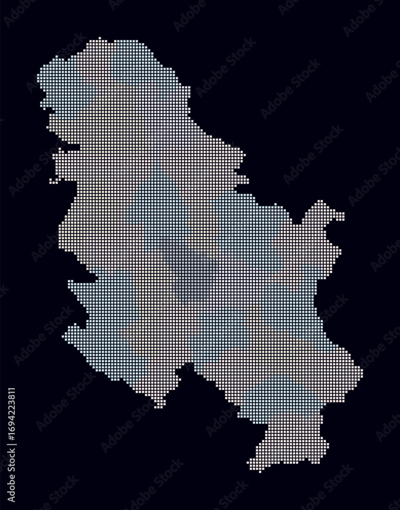 Poster serbia dotted map. digital style map of the country on dark background. serbia shape with square dot