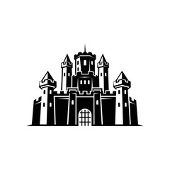 Black and white castle illustration.