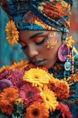 Vibrant Portrait of Flower-Making Woman