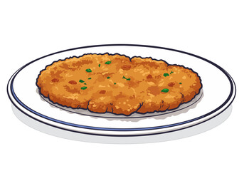 A stylized illustration of 'Veal Au Icon' served on a white plate.  Bold, graphic design with a modern, appetizing feel. Perfect for food marketing.