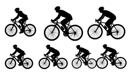 Obraz premium Dynamic silhouettes depicting various cycling postures and bike models variations