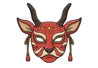 Obraz premium vibrant Deshi mask icon featuring a red deer-like face with horns and intricate detailing Bold colors and a stylized design make it ideal for diverse commercial applications