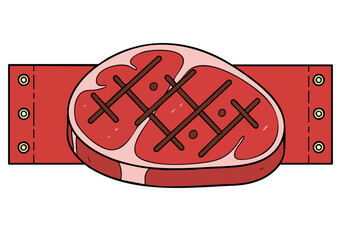 vibrant stylized steak day sign featuring a red beef slice with grill marks Bold graphic design with a red background and circular accents Perfect for food-related marketing