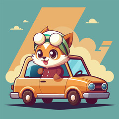 Peekapoo rides happily in a car vector illustration