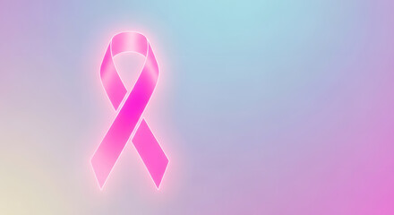Inspirational concept of hope and solidarity for breast cancer awareness month with a glowing pink ribbon on a soft pastel background