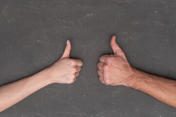 Hands expressing joy, positivity and affirmation. Positive hand signs symbol of happiness,...