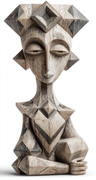 Wooden sculpted female figure, geometric design