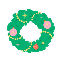 Decorative christmas wreath with ornaments and festive baubles illustration © Elena