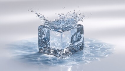 Obraz premium Ice cube with water splash
