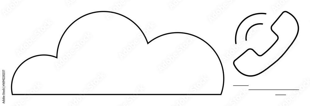 Poster cloud with a phone receiver emphasizes cloud communication and online connectivity. ideal for teleco