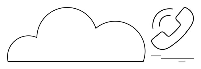 Cloud with a phone receiver emphasizes cloud communication and online connectivity. Ideal for telecom, networking, cloud computing, data transfer, server integration, remote services, simple flat