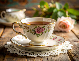 Fototapeta premium Vintage Teacup Lace Antique Elegance Background
