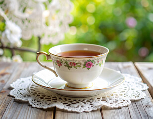 Fototapeta premium Vintage Teacup Lace Antique Elegance Background