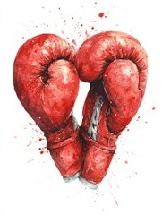 Energetic crimson boxing gloves forming heart shape against white background representing athletic determination and holiday celebration