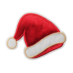 Festive embroidered Santa hat patch featuring a golden outline and white trim