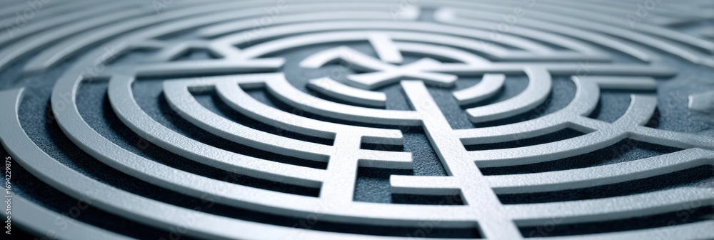 Aufkleber intricate metal maze design showcasing complex paths and structures illuminated under soft lighting
