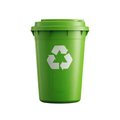 Green recycle bin with a white recycling symbol on black background
